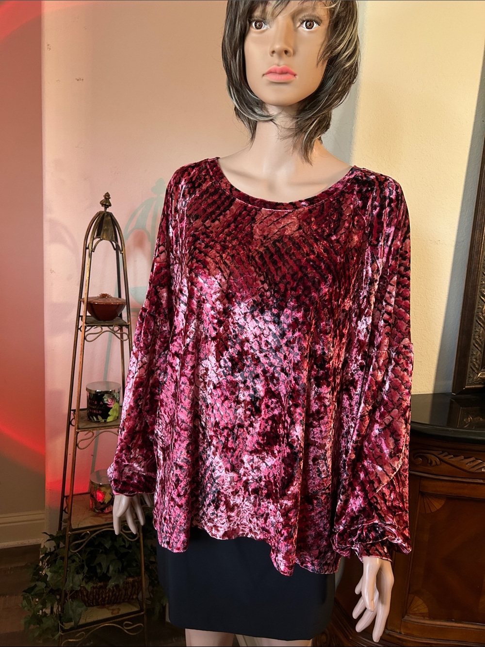 project RUNWAY Velvet Burnout Tunic Top - Burgundy Pink